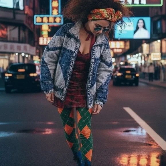 Vtg 80s 90s Acid Wash Denim Puffer Jacket Patchwork Glam Rock Hip Hop Bomber M - Picture 2 of 16